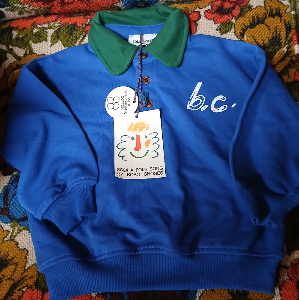 Bobo Choses Blue Sweatshirt with Green Collar